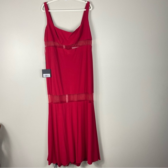 MAC DUGGAL Red Sheer Mesh Panel Detail Column Gown Women 16 Maxi Gown Sleeveless - Picture 10 of 11